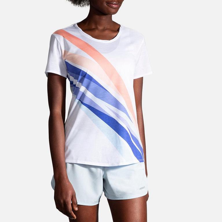 Brooks DISTANCE Short Sleeve Running Shirt Womens Outlet - White (CNA042617)